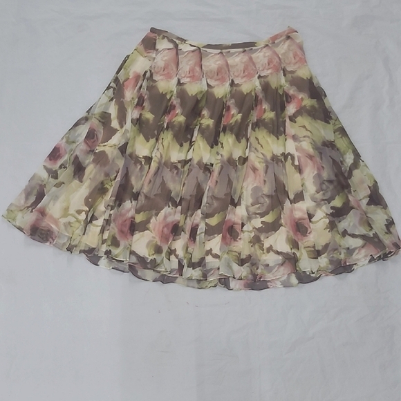 Silk Bubble Mini Skirt Pleated Lined Floral Print Fairycore Watercolor Pink - Picture 1 of 12